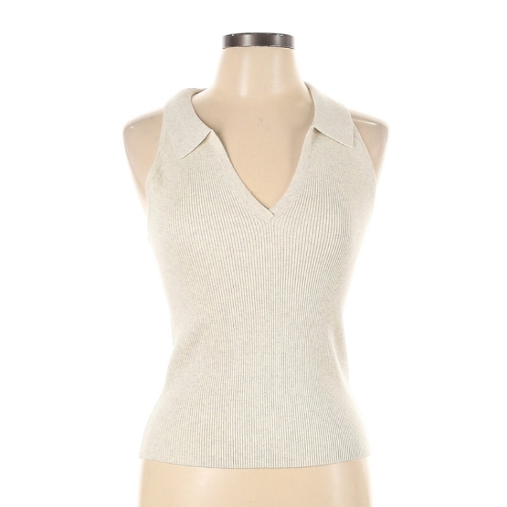 DKNYC Cream Ribbed Top Large